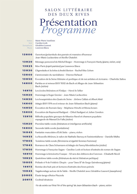 Programme du Salon littéraire des Deux Rives - Édition 2024